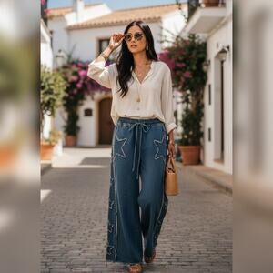 Sage + Fig S Stretchy Waist Wide leg Denim Pants